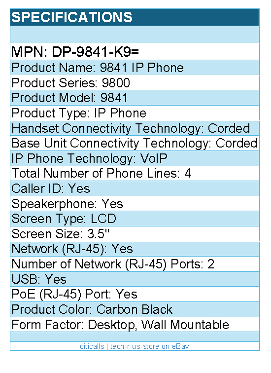 Cisco DP-9841-K9= 9841 IP Phone - Corded - Corded - Desktop, Wall Mountable