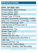 Cisco DP-9851-K9= 9851 IP Phone - Corded - Corded - Desktop, Wall Mountable