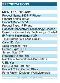 Cisco DP-9851-K9= 9851 IP Phone - Corded - Corded - Desktop, Wall Mountable