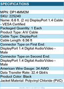 StarTech DP14MM2M 6.6ft(2m) DisplayPort 1.4 Cable VESA Certified Black RTL