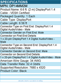 StarTech DP14MM2M 2 m VESA Certified DisplayPort 1.4 Cable - Black