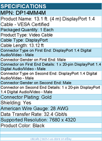 StarTech DP14MM4M 4 m VESA Certified DisplayPort 1.4 Cable - Black