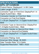 StarTech DP14VMM3M 10ft VESA Certified DisplayPort 1.4 Cable, 8K 60Hz HDR10