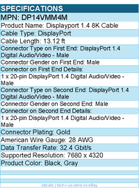 StarTech DP14VMM4M 13ft (4m) VESA Certified DisplayPort 1.4 Cable, 8K 60Hz HDR10
