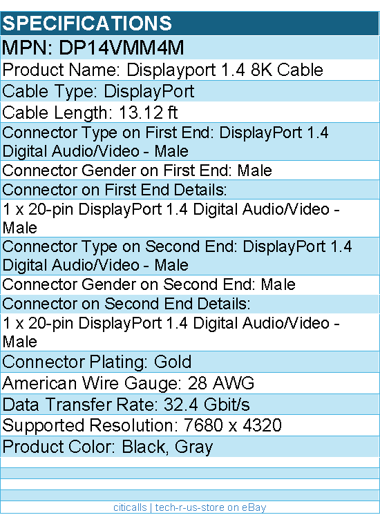 StarTech DP14VMM4M 13ft (4m) VESA Certified DisplayPort 1.4 Cable, 8K 60Hz HDR10