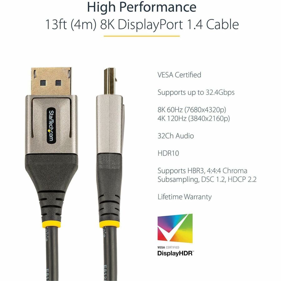StarTech DP14VMM4M 13ft (4m) VESA Certified DisplayPort 1.4 Cable, 8K 60Hz HDR10