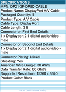 StarTech DP21-3F-DP80-CABLE 3ft DisplayPort 2.1 Cable, VESA Certified