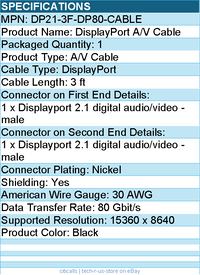 StarTech DP21-3F-DP80-CABLE 3ft DisplayPort 2.1 Cable, VESA Certified