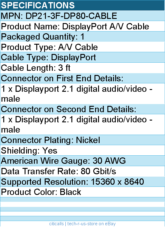 StarTech DP21-3F-DP80-CABLE 3ft DisplayPort 2.1 Cable, VESA Certified
