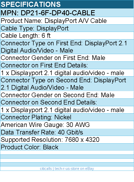 StarTech DP21-6F-DP40-CABLE 6ft DisplayPort 2.1 Cable - VESA Certified DP40