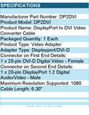 StarTech DP2DVI Display Port to DVI Video Adapter Converter Retail