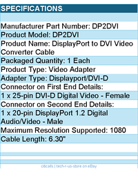 StarTech DP2DVI Display Port to DVI Video Adapter Converter Retail