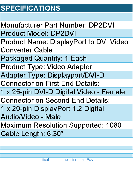 StarTech DP2DVI Display Port to DVI Video Adapter Converter Retail