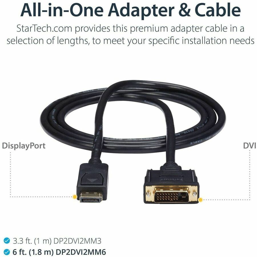 StarTech DP2DVI2MM6 6ft DisplayPort to DVI Cable, DisplayPort to DVI Adapter