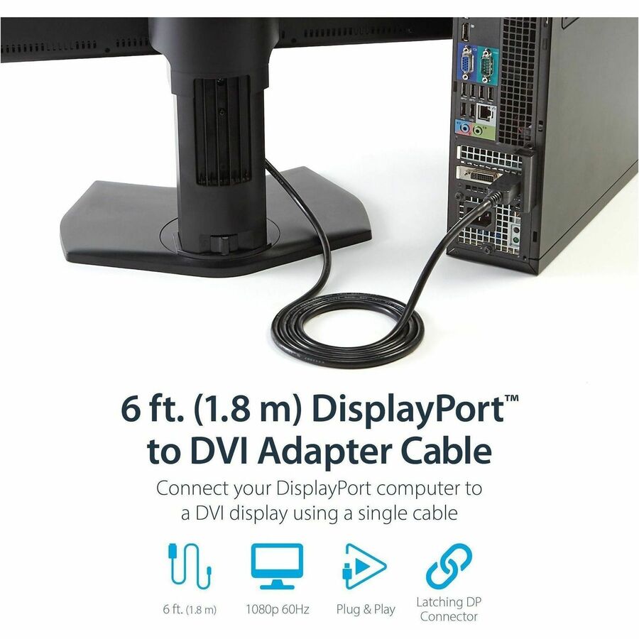 StarTech DP2DVI2MM6 6ft DisplayPort to DVI Cable, DisplayPort to DVI Adapter