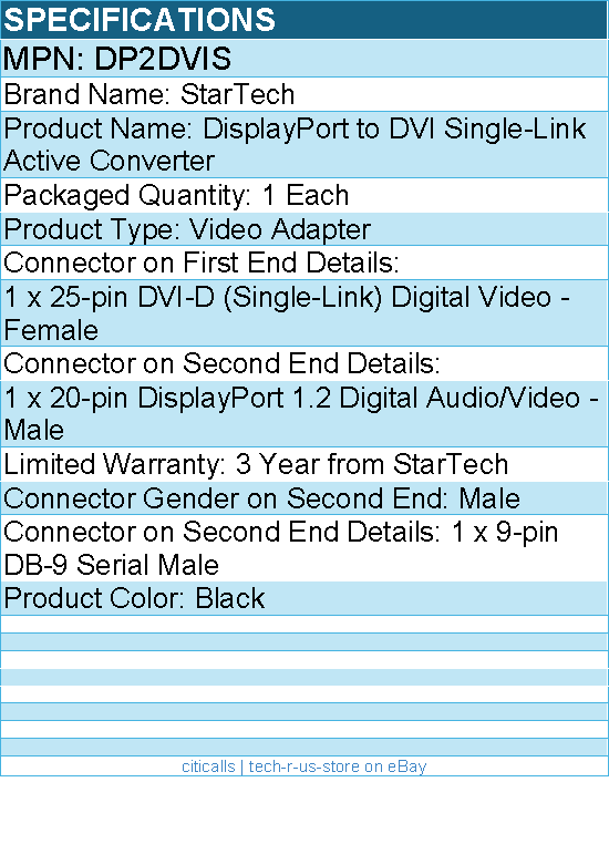 StarTech DP2DVIS DisplayPort to DVI Adapter - Latching DP Connector - Black