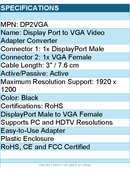 StarTech DP2VGA Display Port to VGA Video Adapter Converter Retail