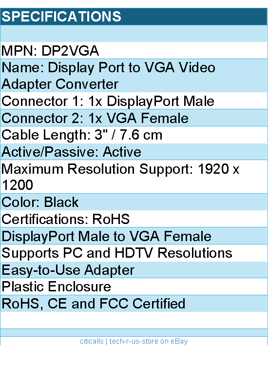 StarTech DP2VGA Display Port to VGA Video Adapter Converter Retail