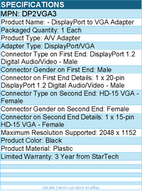 StarTech DP2VGA3 DisplayPort to VGA Adapter, Active DP to VGA Converter