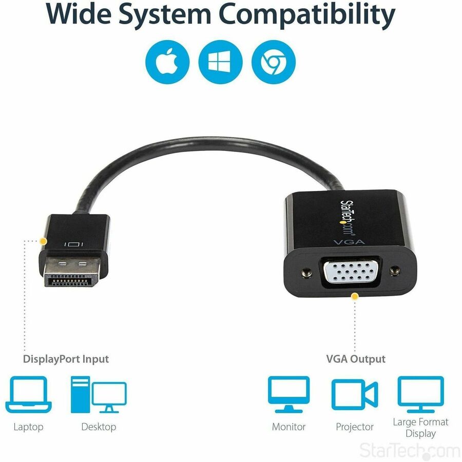 StarTech DP2VGA3 DisplayPort to VGA Adapter, Active DP to VGA Converter