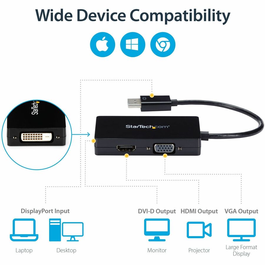 StarTech DP2VGDVHD Travel A/V adapter: 3-in-1 DisplayPort to VGA DVI