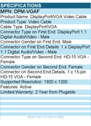 Plugable DPM-VGAF DisplayPort to VGA Adapter - Active DP/DP to VGA Converter