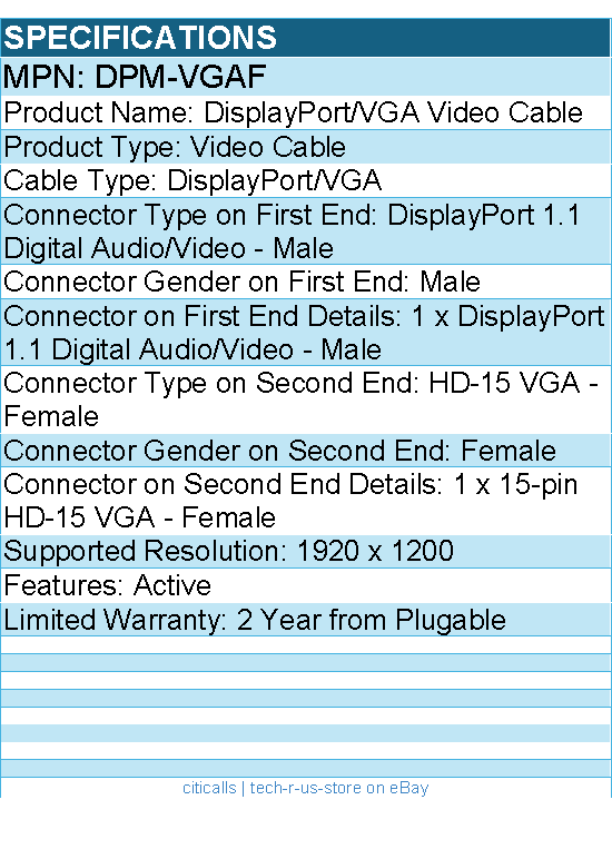 Plugable DPM-VGAF DisplayPort to VGA Adapter - Active DP/DP to VGA Converter