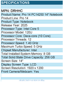 Dell DRHHC Pro 14 PC14250 14" Notebook - Full HD Plus - 60 Hz - Intel Core 5