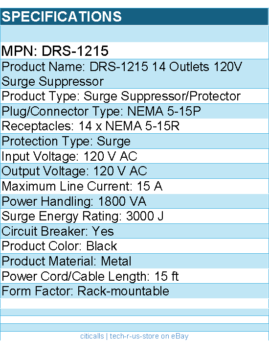 Eaton Tripp Lite Series DRS-1215 14 Outlet EconomyNetwork Server Surge Protector