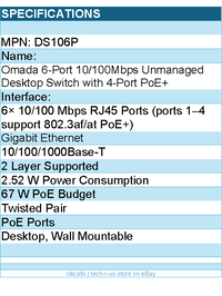 TP-Link DS106P Omada 6-Port 10 100 Mbps Desktop Switch with 4-Port PoE+