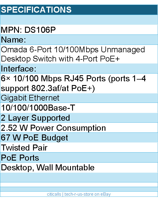 TP-Link DS106P Omada 6-Port 10 100 Mbps Desktop Switch with 4-Port PoE+