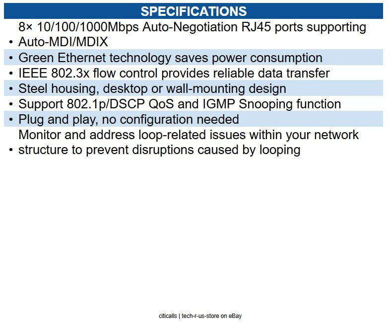 TP-Link DS108G Omada 8-Port Gigabit Desktop Switch - Desktop Steel Case