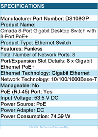 TP-Link DS108GP Omada 8-Port Gigabit Unmanaged Desktop Switch with 8-Port PoE+