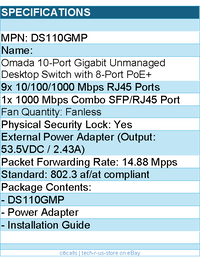 TP-Link DS110GMP Omada 10-Port Gigabit Desktop Switch with 8-Port PoE+