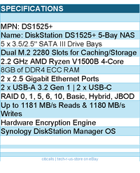 Synology DS1525+ Network Attached Storage - 5 Bay DiskStation Diskless Retail