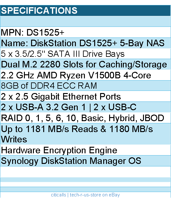 Synology DS1525+ Network Attached Storage - 5 Bay DiskStation Diskless Retail