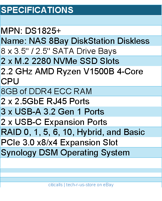 Synology DS1825+ Network Attached Storage - 8 Bay DiskStation Diskless Retail