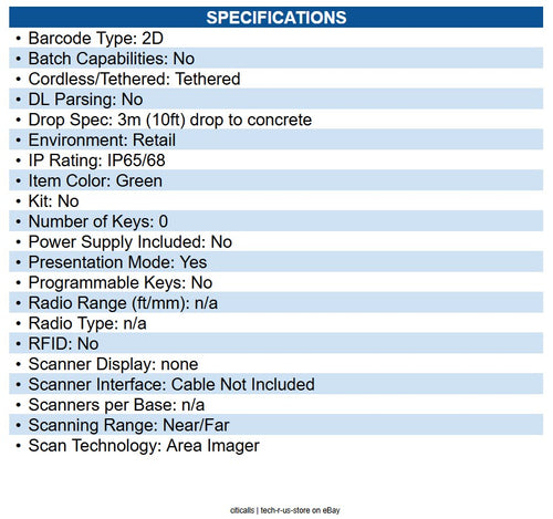 Zebra DS3608-ER20003VZWW DS3608-ER Handheld Barcode Scanner Cable Connectivity