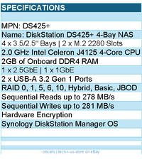 Synology DS425+ Network Attached Storage- 4 Bay DiskStation Diskless Retail