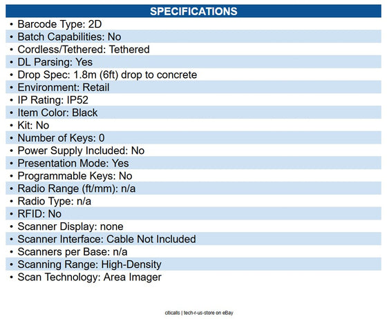 Zebra DS4608-HL00007ZZWW DS4600 Series for Retail - Cable Connectivity - 1D, 2D