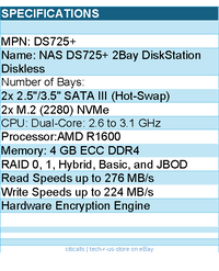 Synology DS725+ - 2 Bay DiskStation Diskless - NAS Storage System
