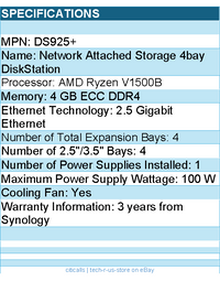 Synology DS925+ Network Attached Storage - 4bay NAS DiskStation Retail