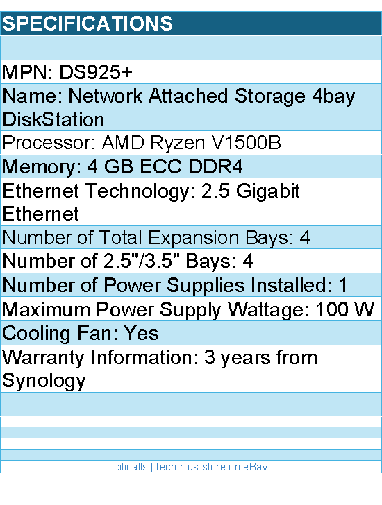 Synology DS925+ Network Attached Storage - 4bay NAS DiskStation Retail