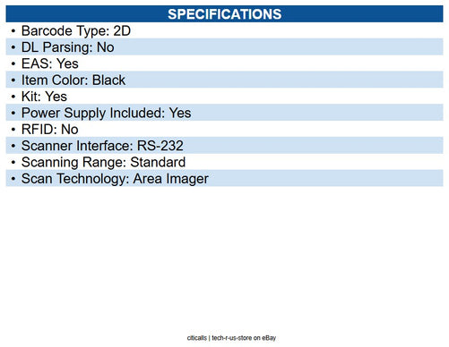 Zebra DS9308-SR4R0110AZU DS9300 Series 1D/2D Presentation Barcode Scanner Cable