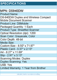 Brother DS940DW DSMobile DS-940DW Sheetfed Scanner - 1200 dpi Optical