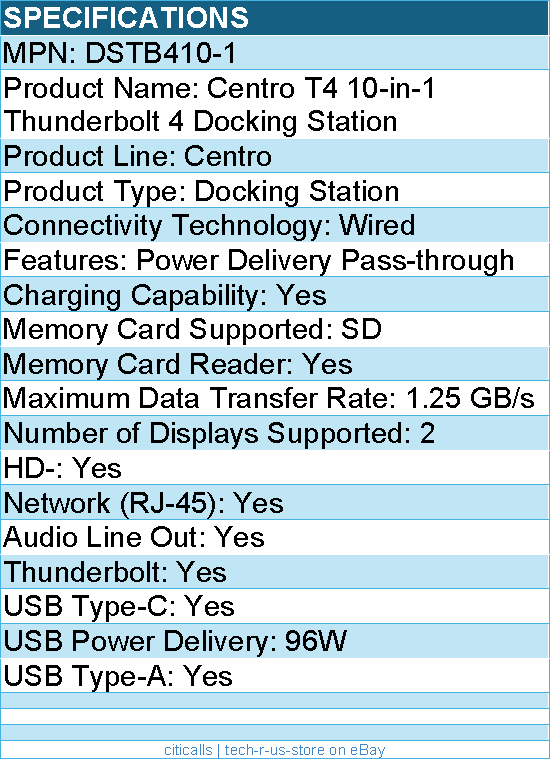 Codi DSTB410-1 Centro T4 10-in-1 Thunderbolt 4 Docking Station