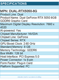 ASUS DUAL-RTX5050-8G NVIDIA GeForce Graphic Card - 8 GB GDDR6