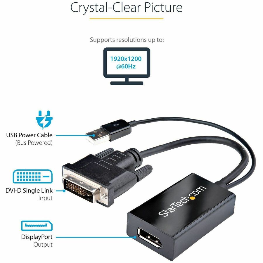 StarTech DVI2DP2 DVI to DisplayPort Adapter with USB Power - Black