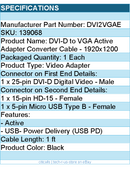 StarTech DVI2VGAE DVI-D to VGA Active Adapter Converter Cable 1920x1200 RTL
