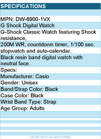 Casio DW-6900-1VX G Shock Digital Watch - Unisex - Black
